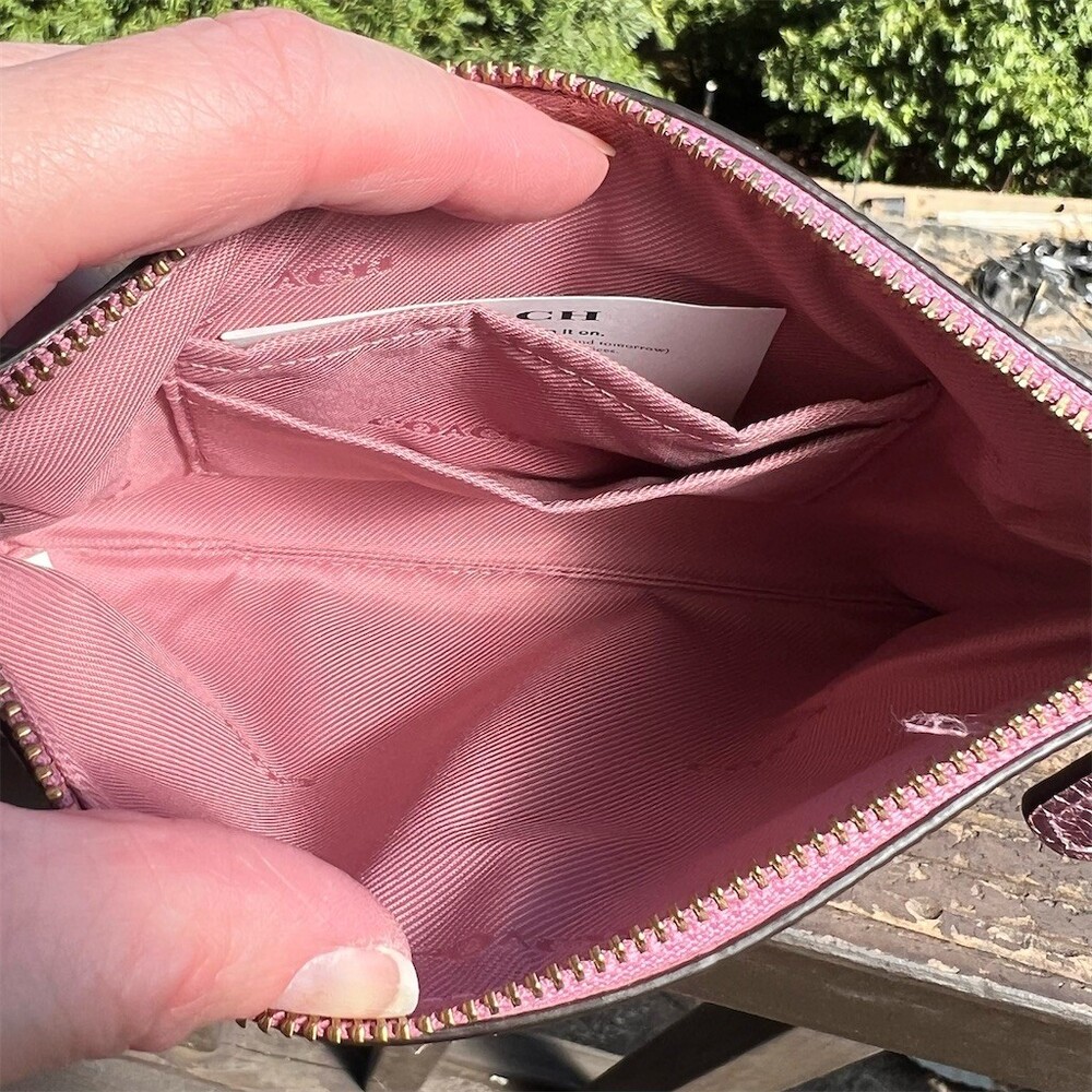 COACH Small Corner Zip Wristlet Wallet Pink Metallic Pebble Leather C7215 NWT - Picture 10 of 11